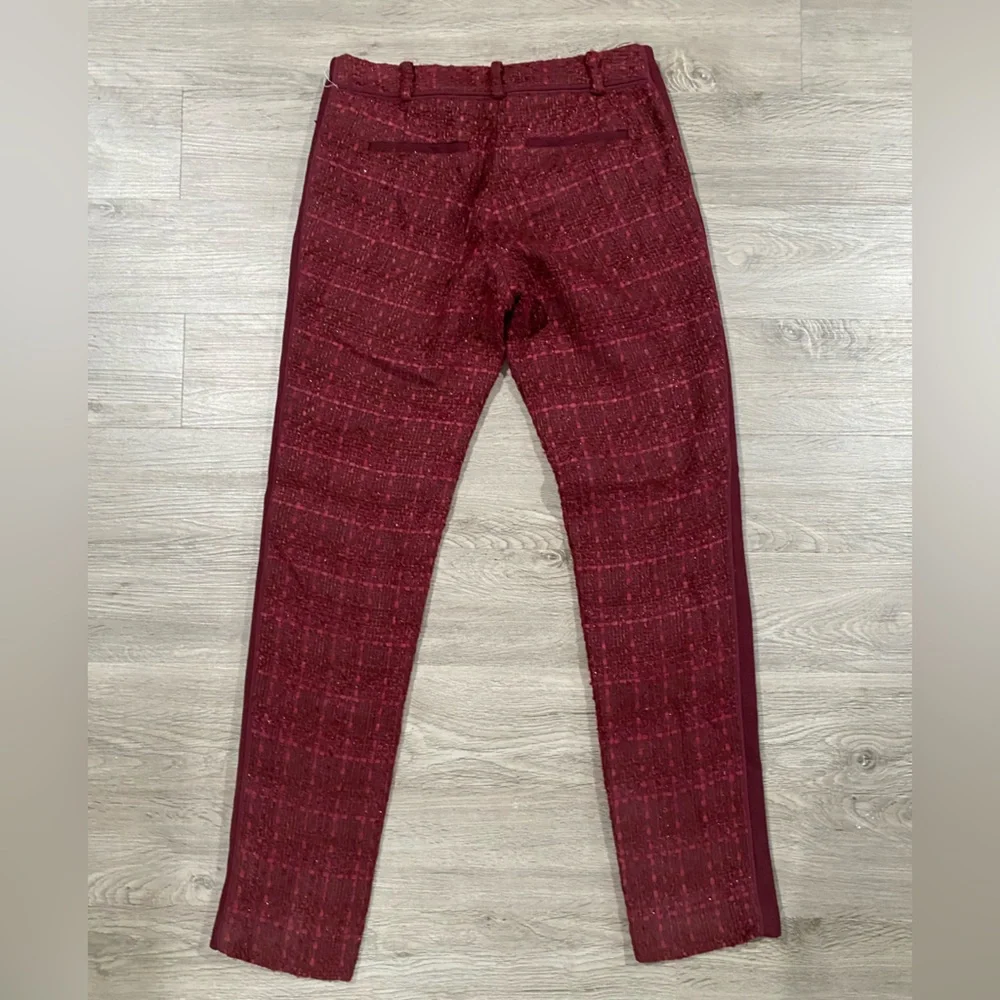 Women's‎ Tory Burch Drew Tweed Burgundy Plaid Pants Fall Festive Trousers